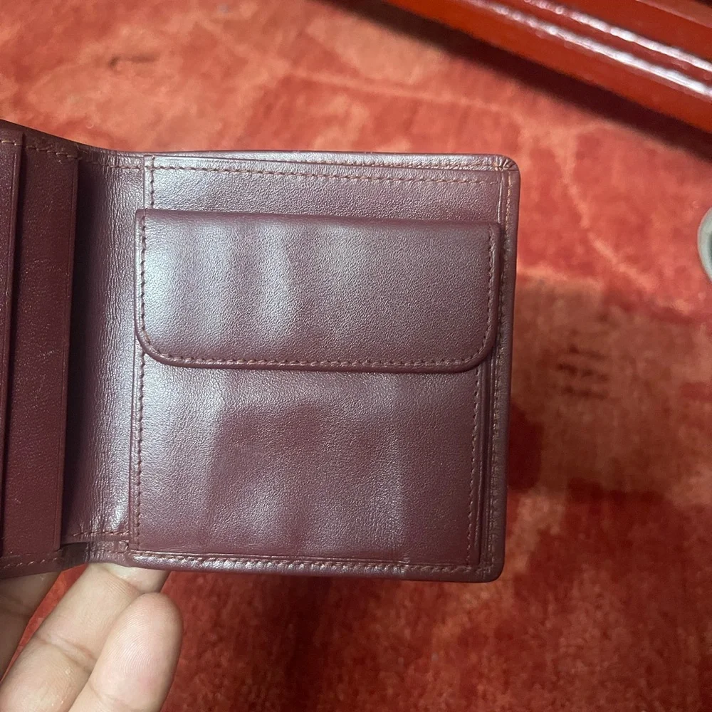 Cartier Bordeaux Red leather wallet vintage square bifold compact.